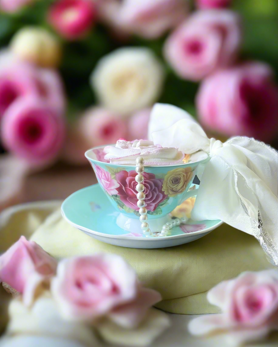 Everything Dawn Blue Pink Roses Teacup Fake Cupcake