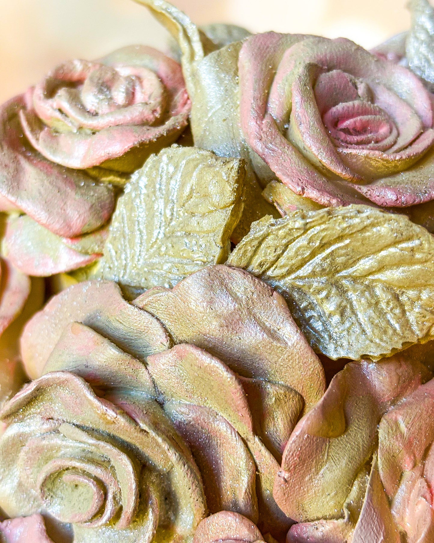 Everything Dawn Fake Cake Jane Austen-Inspired Pink and Gold Faux Cake with Porcelain Flowers – Elegant Two-Tier Design