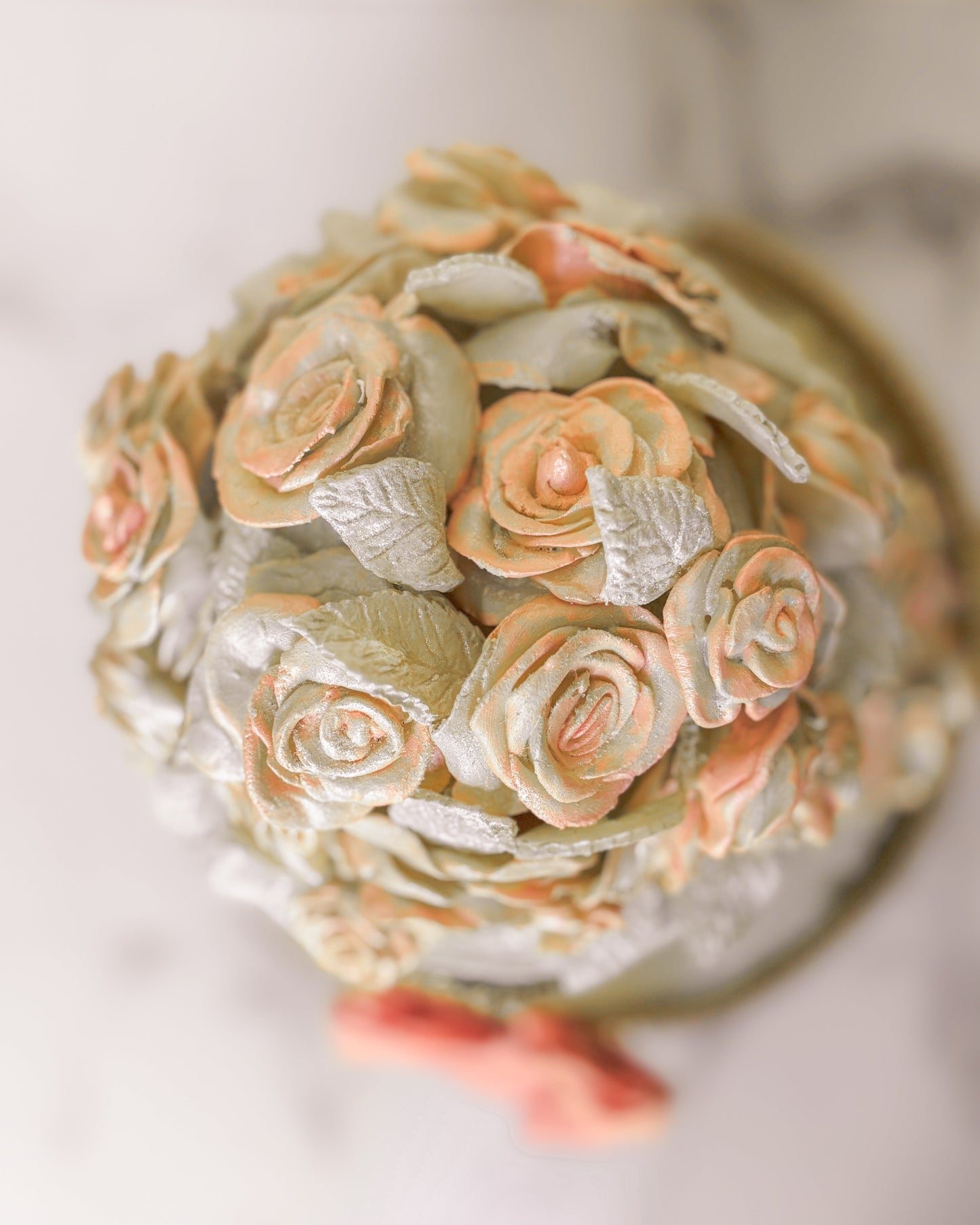 Everything Dawn Fake Cake Jane Austen-Inspired Pink and Gold Faux Cake with Porcelain Flowers – Elegant Two-Tier Design
