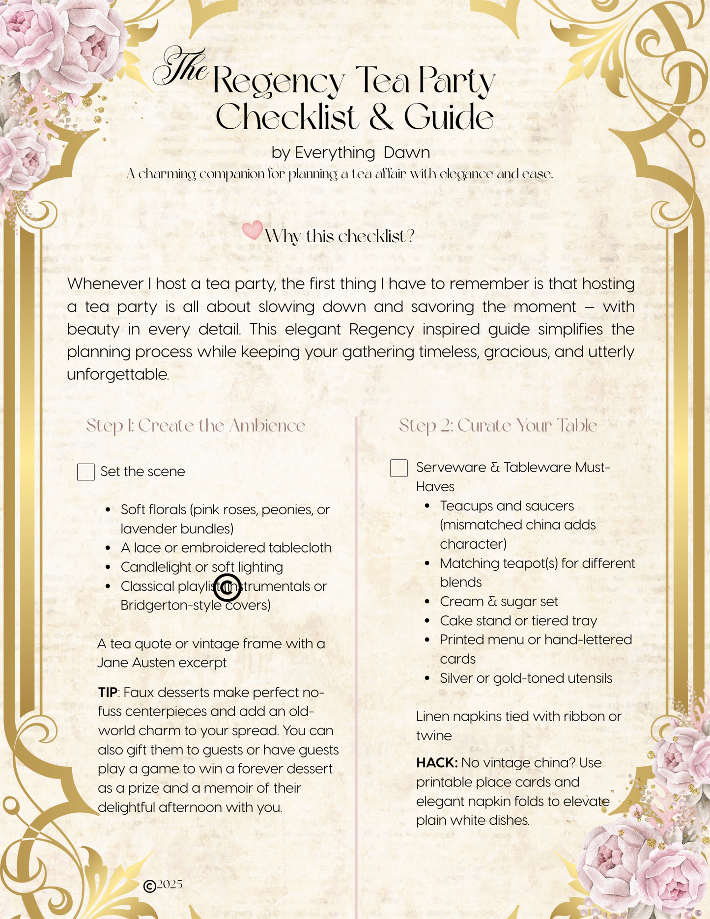 Everything Dawn Regency Themed Party Checklist