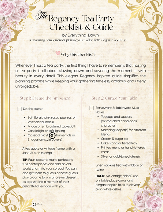Everything Dawn Regency Themed Party Checklist