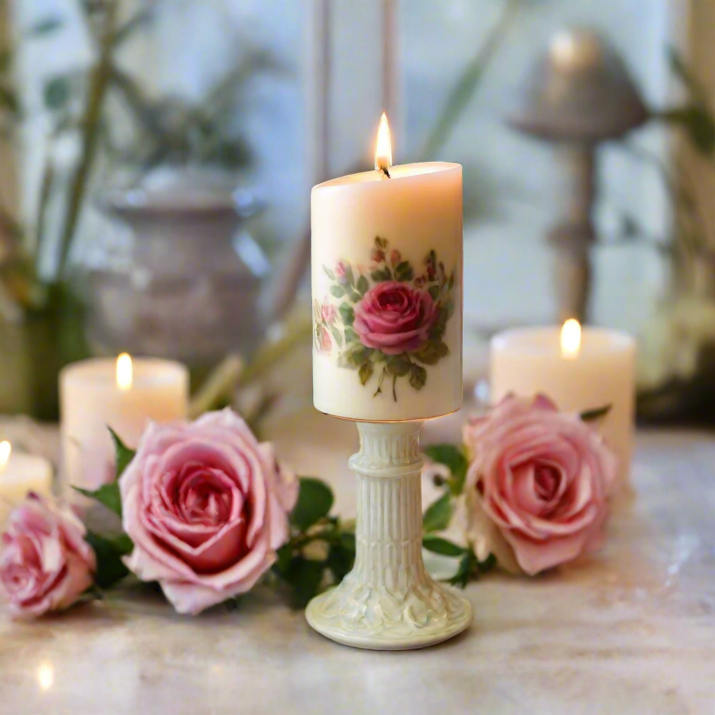 Everything Dawn Tea Rose Pillar Candle