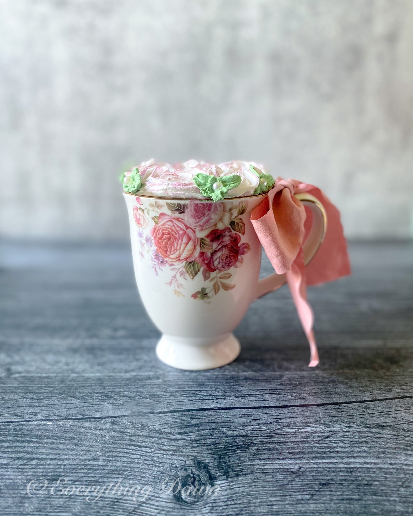 Everything Dawn Vintage Style Rose Mug and Rosette Topper