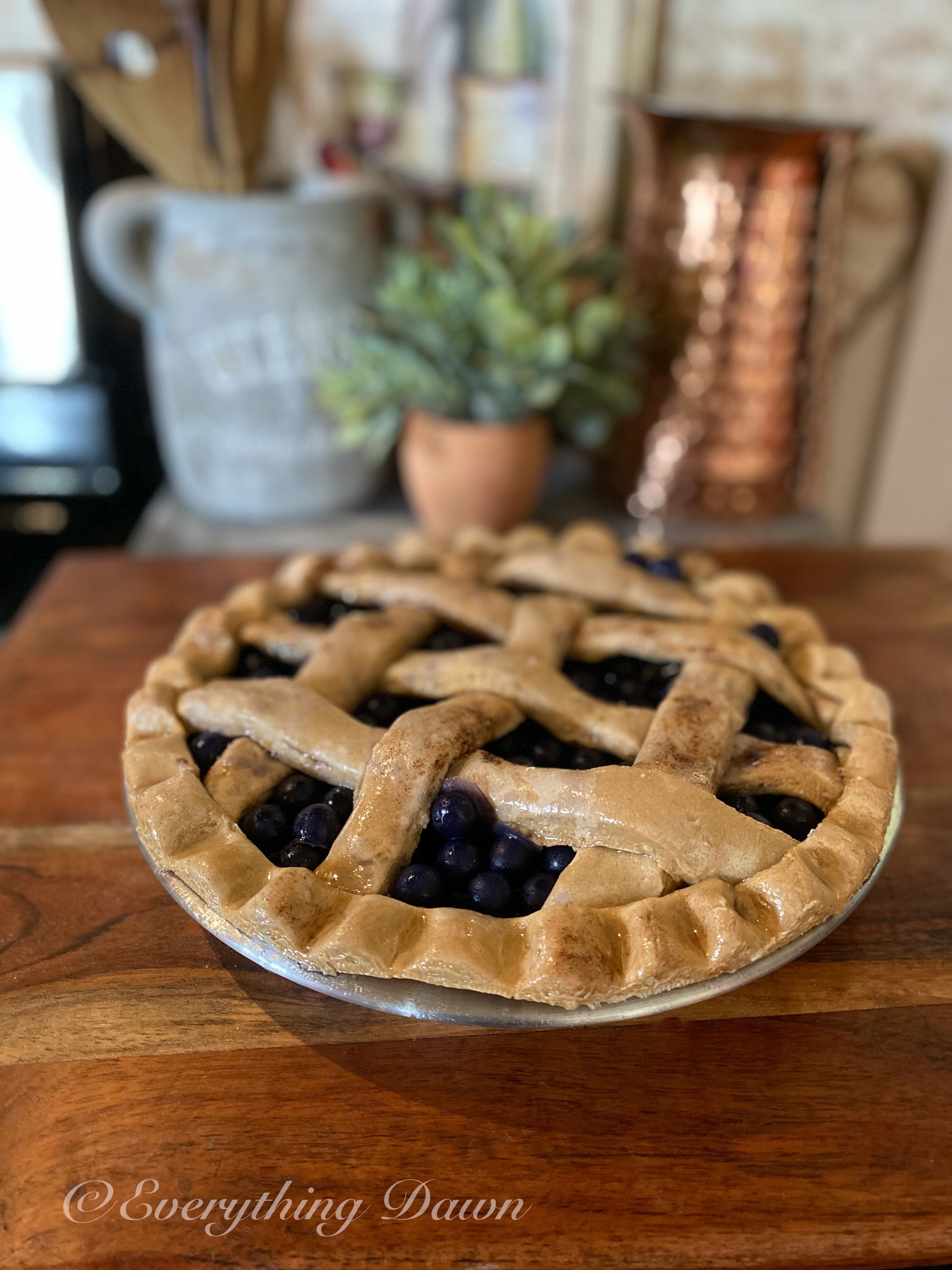 Everything Dawn Bakery Candle Treats Primitive Faux Foods Blueberry Pie Lattice Crust Scented Farmhouse Fake Food Set