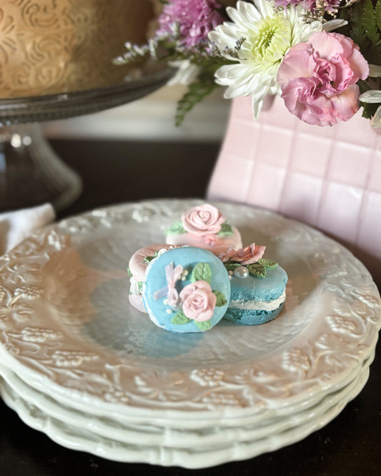 Everything Dawn Light Blue Faux Macaron Roses Set of 4