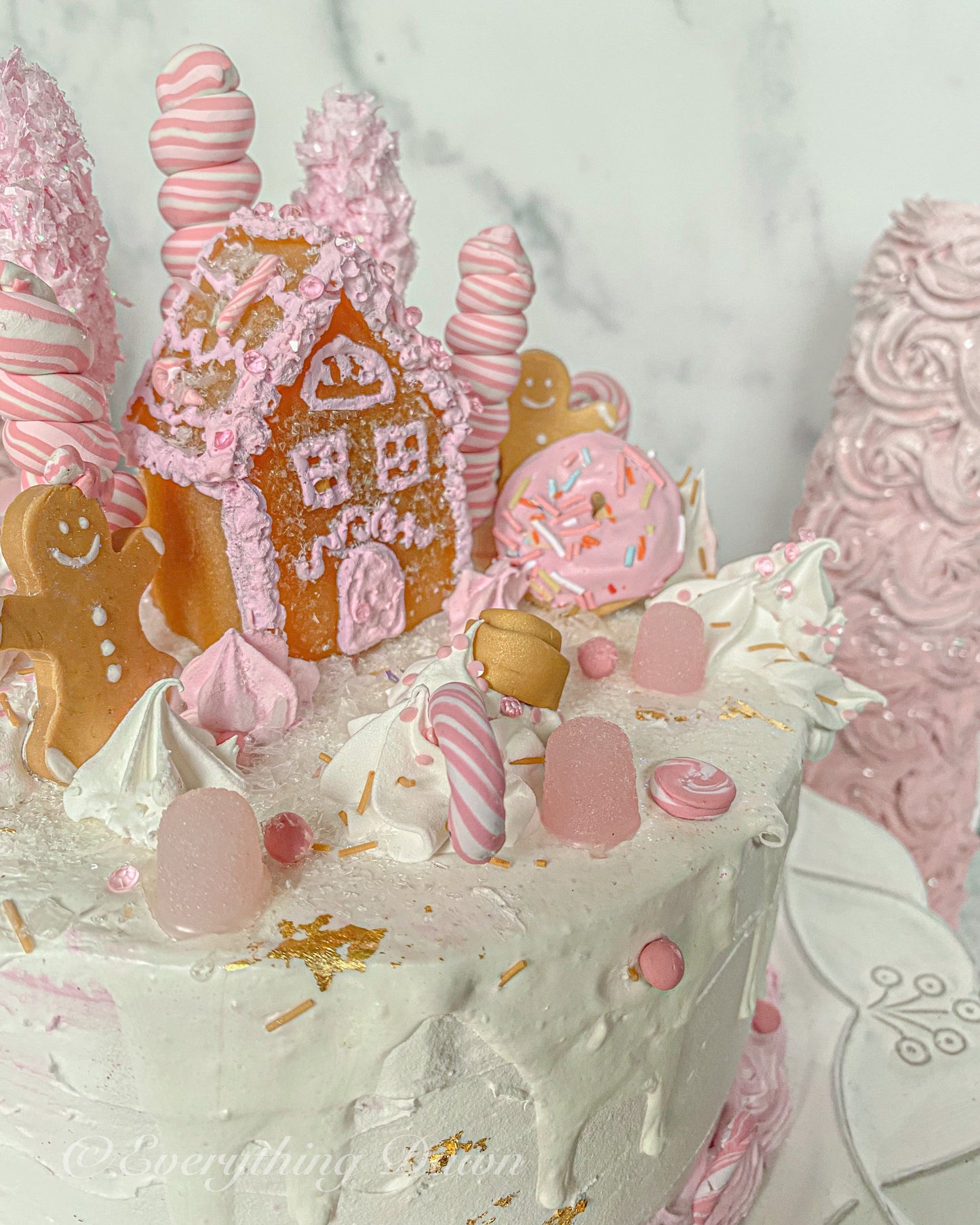 Everything Dawn Pink Candy Cane Lane Gingerbread Fake Cake