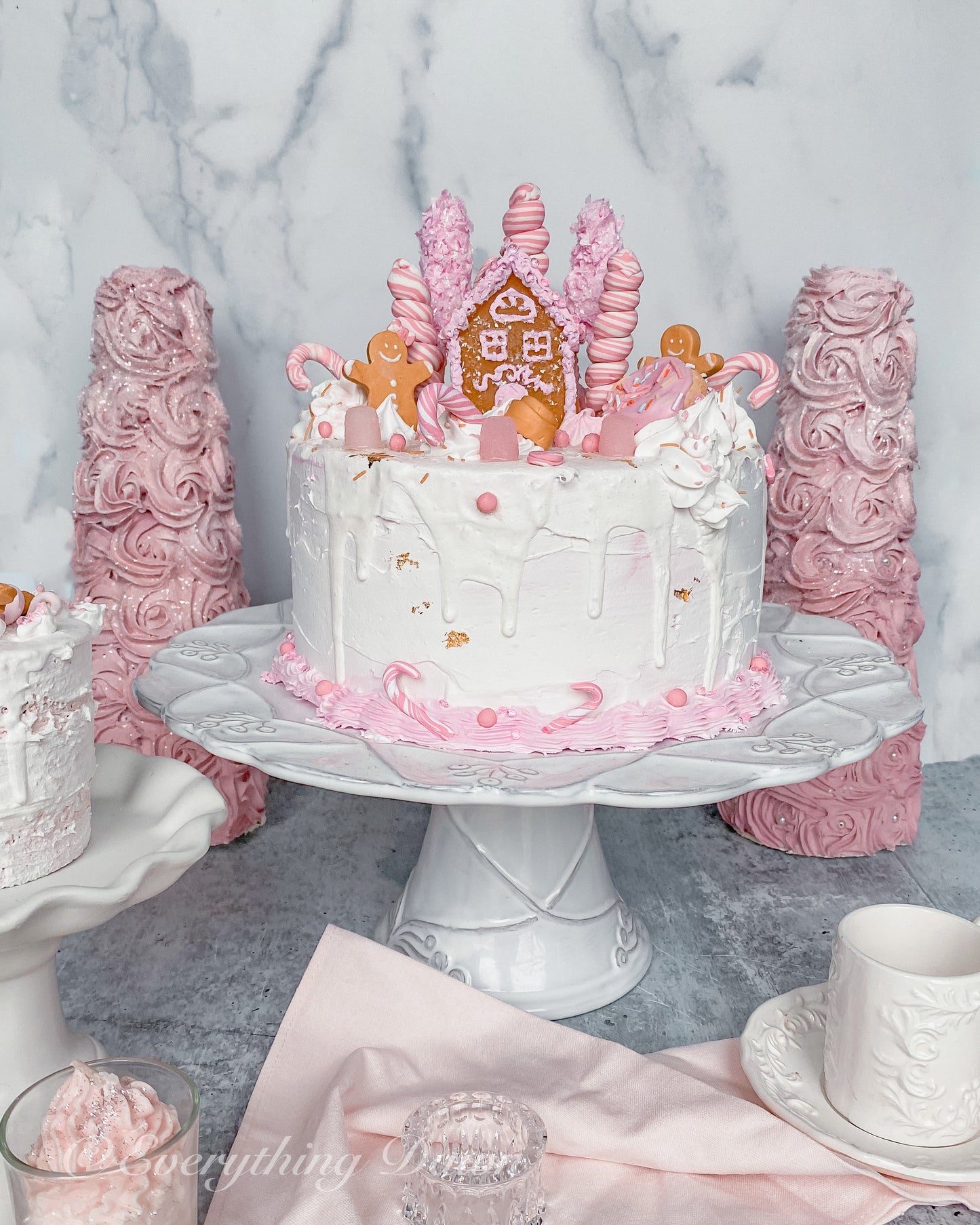 Everything Dawn Pink Candy Cane Lane Gingerbread Fake Cake