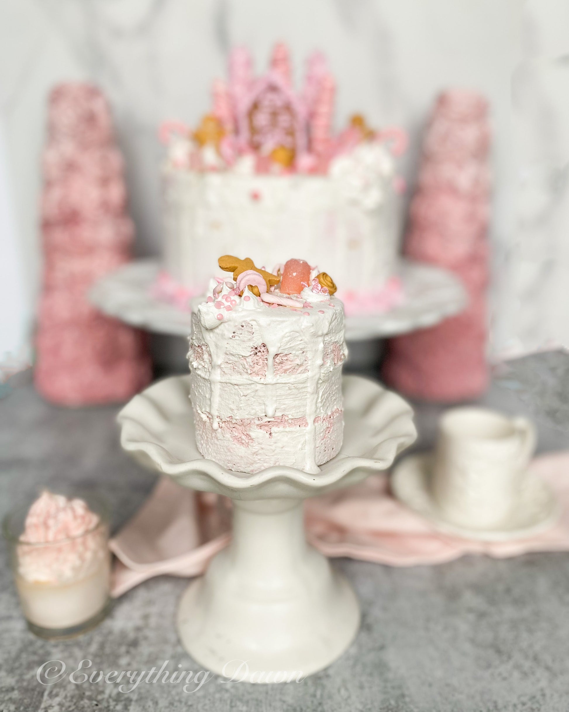 Everything Dawn Table Decor Pink Candy Lane Gingerbread Mini Fake Cake