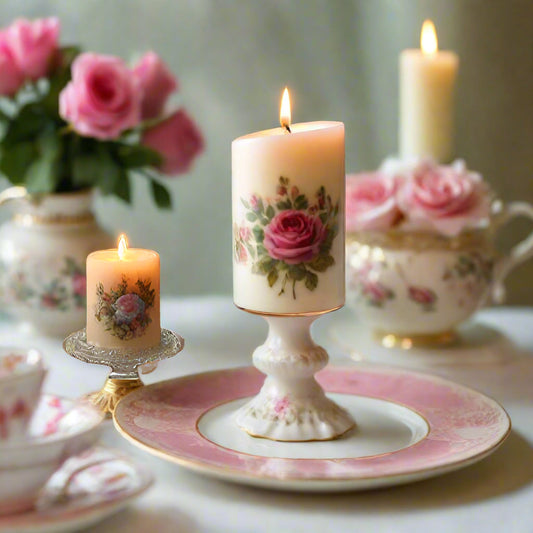 Everything Dawn Tea Rose Pillar Candle