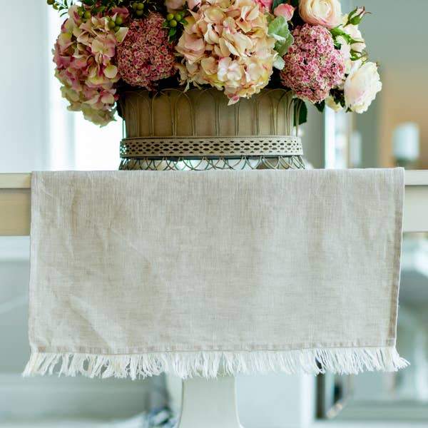 Crown Linen Designs Tuscan Linen Runner with Fringe