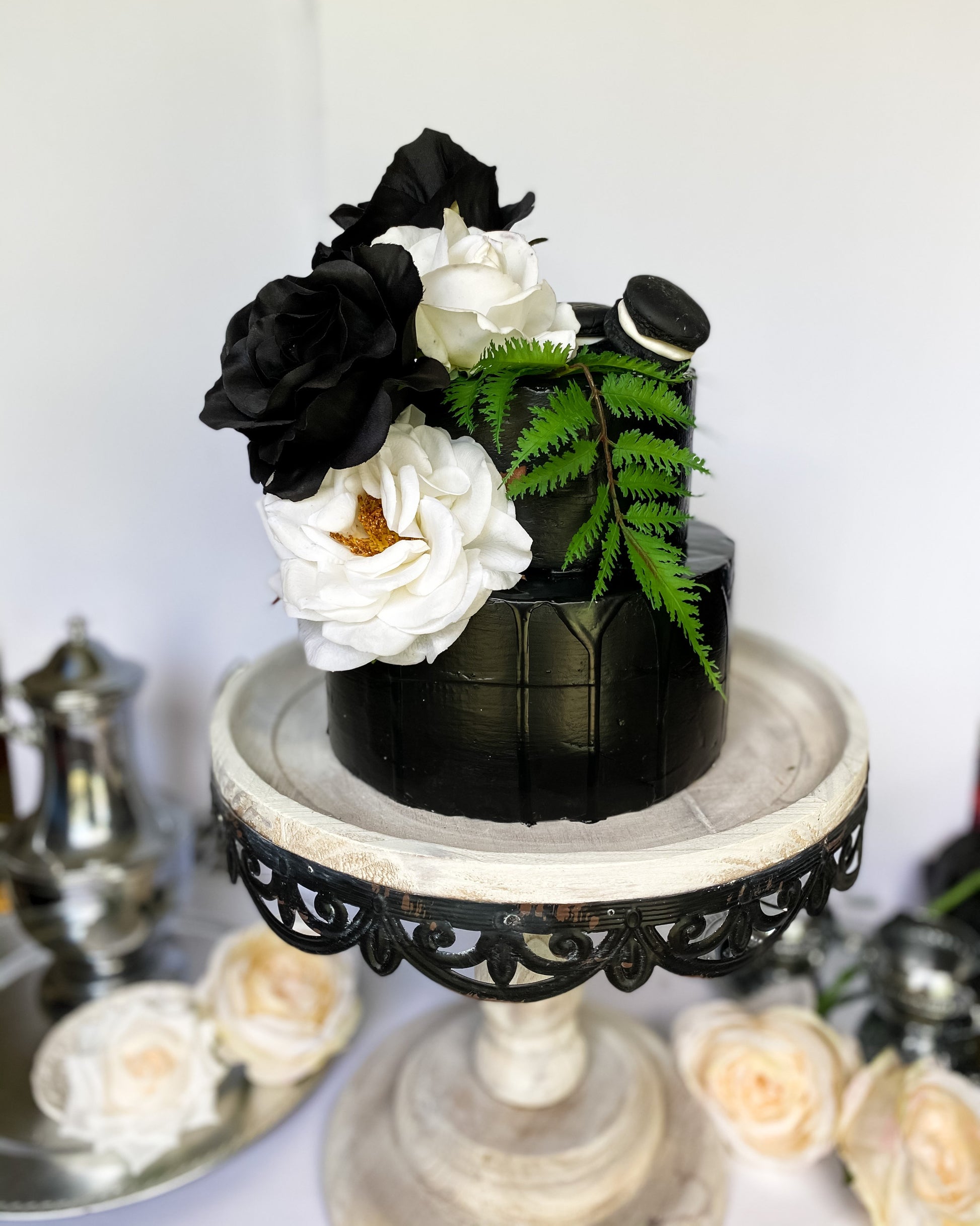 Everything Dawn Fake Cake Black and White Two Tiered Faux Cake