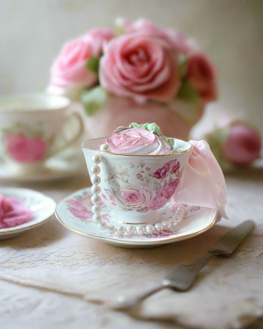 Everything Dawn Pink Roses Teacup Fake Cupcake