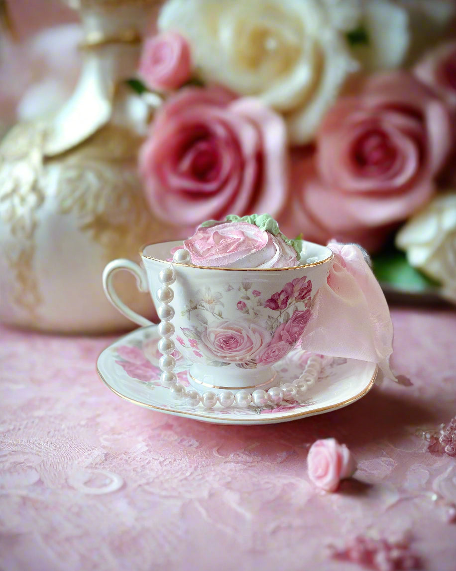 Everything Dawn Pink Roses Teacup Fake Cupcake