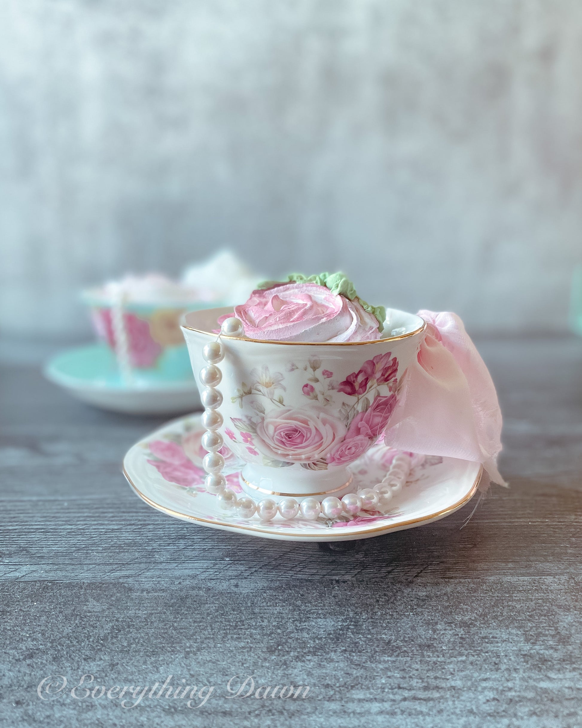 Everything Dawn Pink Roses Teacup Fake Cupcake