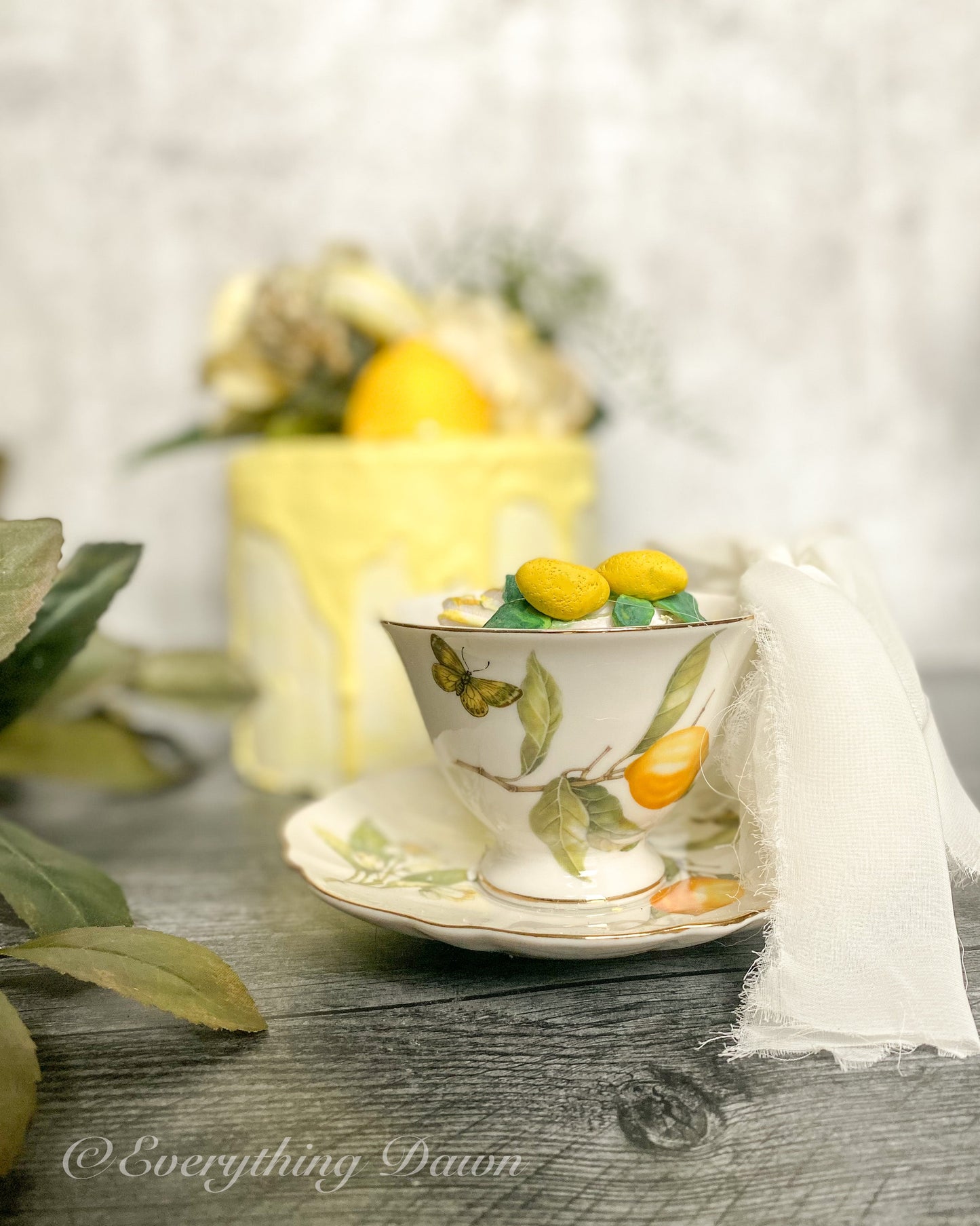Everything Dawn Vintage Style Lemon Teacup Fake Cupcake