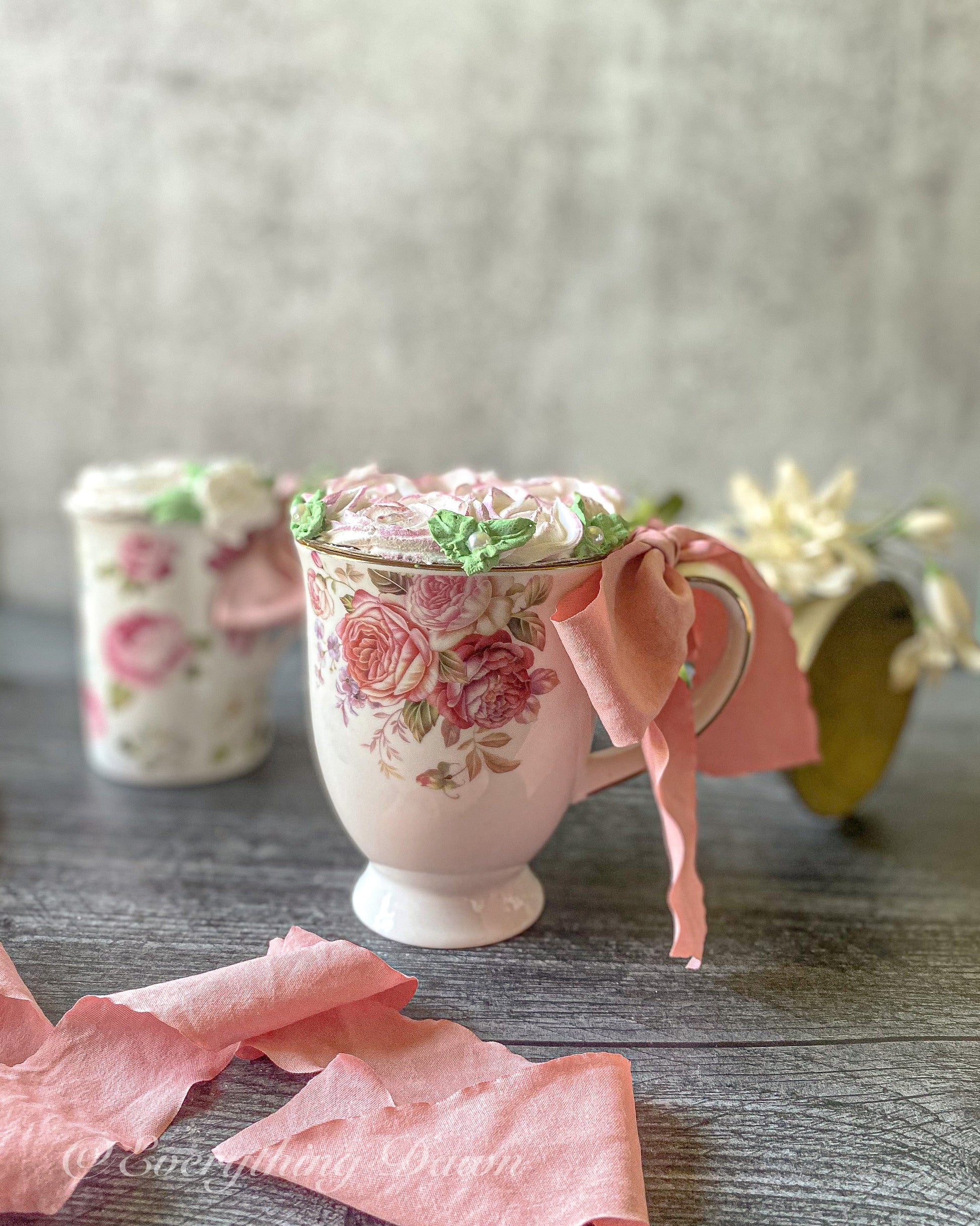 Everything Dawn Vintage Style Rose Mug and Rosette Topper